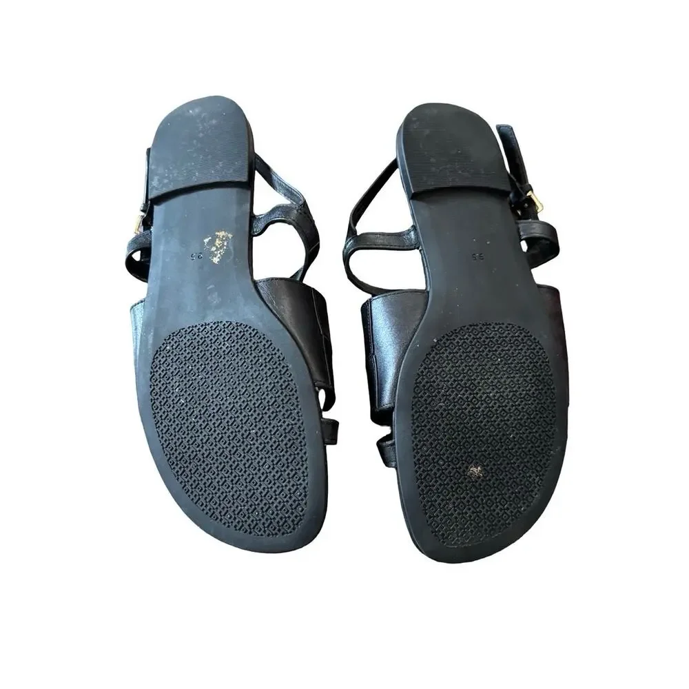 Tory Burch Serif Sandal 9.5 Black Vegan Leather w Box Dust Bag Slingback Sandals